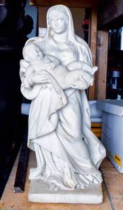 lot 142 image: White Stone Woman and Baby Sculpture