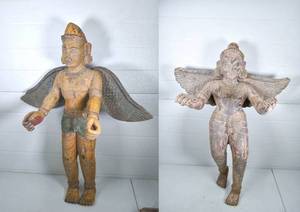 lot 43 image: Two Polychrome Wooden East Asian Garuda Figures