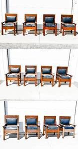 lot 137 image: 12 VintageAntique Wood & Black Leather Chairs with Fluted Leg Design