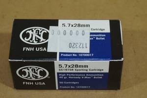 lot 105 image: 50 FNH 5.7 x 28mm 40 Gr Hornady V-Max Ammo