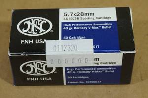 lot 108 image: 50 FNH 5.7 x 28mm 40 Gr Hornady V-Max Ammo