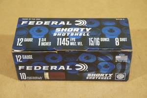 lot 136 image: 10 Federal Shorty 12 Gauge 1-34 8 Shot Shotshells