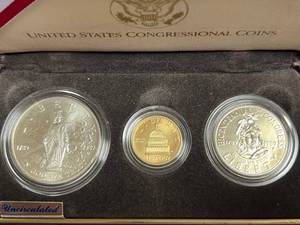 1989 US CONGRESSIONAL 3 COIN SET � oz GOLD & SILVER DOLLAR