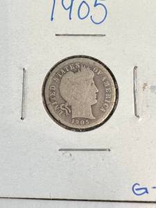 4 US COINS 1905 1907-S 1914 BARBER DIMES 1925 BUFFALO NICKEL