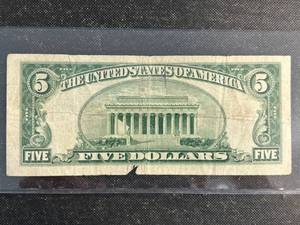 1953-A BLUE SEAL US $5 BILL