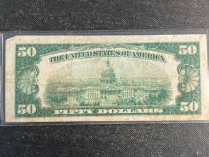 1929 US BROWN SEAL $50 FEDERAL RESERVE KANSAS CITY NOTE