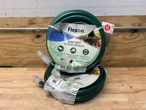 lot 59 image: FLEXON Lot of 2-  FXG5850 58-Inch x 50-Foot Heavy Duty 5-Ply Forever Garden Hoses