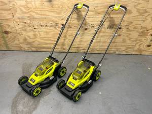lot 98 image: RYOBI Lot of 2- 18V Lawn Mowers (13)- Tool Only