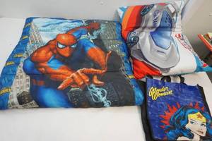 Spiderman sleeping bag with Hot wheels pillow