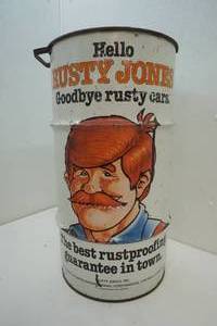 Rusty Jones metal trash can