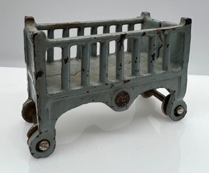 lot 21 image: Antique Metal Dollhouse Miniatures - Crib & Baby Carriage  Pram