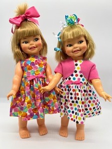 lot 38 image: Pair Vintage Giggles Dolls - Polka Dots & Candy Hearts