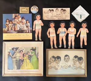 lot 64 image: Vintage Dionne Quintuplets Framed Pictures, Paper Doll Book and More