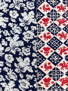 lot 86 image: Vintage Flour Sacks - Navy Floral & Horses