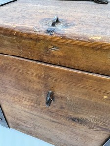 lot 84 image: Vintage Primitive Wood Chest with Metal Straps