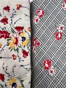 lot 88 image: Vintage Flour Sacks - Gray  Red Floral