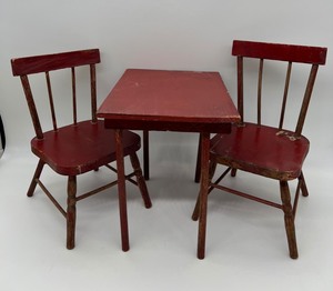 lot 97 image: Vintage Wood Doll Dining Table and Chairs