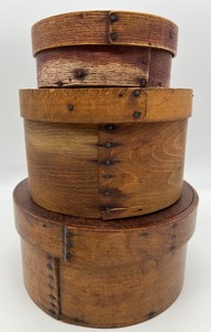 lot 112 image: Three Antique Vintage Bentwood Shaker Pantry Boxes