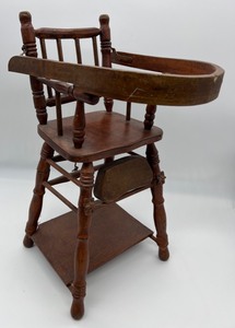 lot 171 image: Vintage Wood Convertible Doll High Chair with Bentwood Tray