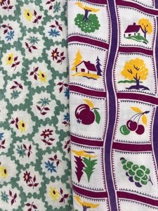 lot 193 image: Vintage Flour Sacks - Green Floral and Houses