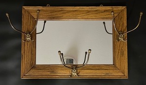 lot 226 image: Vintage Wood Framed Mirror with Hat Hooks