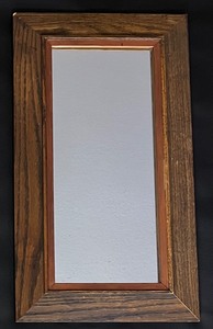 lot 229 image: Antique Vintage Beveled Wood Framed Mirror with Copper Trim