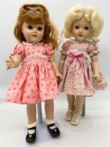 lot 235 image: Pair Vintage Ideal P-91 Toni Dolls - Pretty in Pink