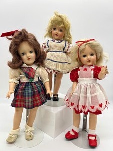 lot 246 image: Trio of Ideal Toni P-90 Dolls - Plaid, Floral and Hearts