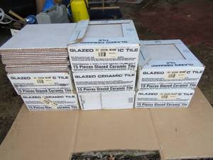 lot 24 image: 120 Sq. Ft lot of Glazed Ceramic Tile - Beige Rock - 12x12 Tiles