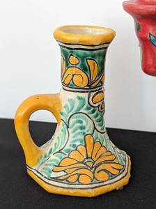 lot 48 image: Talavera Painted Ceramic Candleholders