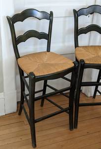 lot 55 image: Pair of Dark Green Ladder Back Stools