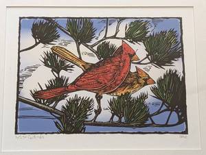 lot 80 image: Adorable Framed Cardinals Print