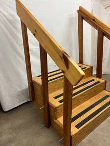 lot 17 image: MSRP $1500 Wood Physical Therapy 3 Step&nbspPHYSICAL THERAPY Training Stairs With Anti-slip Material Adhered To Risers - Great Condition  Would Make A Great Platform For A Mobile Condo