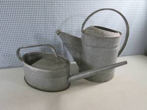 lot 273 image: (G-1) 2 Vintage Metal Watering Cans...