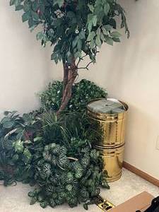 Faux Tree and Greenery and Gold Pots