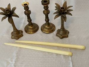 4 Metal Candle Holders and Candles