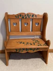 Wood Bench with Blankets