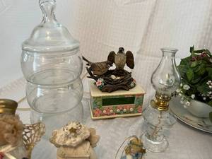 Lot of Decorations - Candy Dish, Figurines, Bird Clock and more