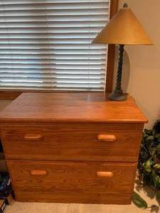 Golden Oak File Cabinet with Lamp
