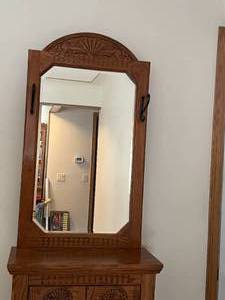 Golden Oak CurioEntry Cabinet with Mirror