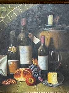 Still Life Canvas Painting of Wine and Food