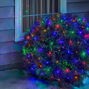 lot 53 image: PHILIPS 150 LED Multicolor Faceted Mini Net Lights on Green Wire - UL Listed for IndoorOutdoor Use - 6 by 4 Lighted Area