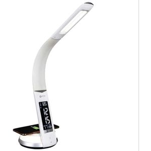lot 58 image: OttLite LED Desk Lamp with Clock and Wireless Charging Station - White