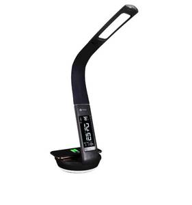 lot 57 image: OttLite LED Desk Lamp with Clock and Wireless Charging Station - Black