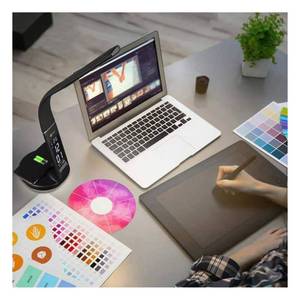 lot 83 image: OttLite LED Desk Lamp with Clock and Wireless Charging Station - Black
