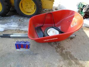 Craftsman wheel barrow kit. Metal handles. Missing axle & mounts for axle. Other wise looks new. As shown.