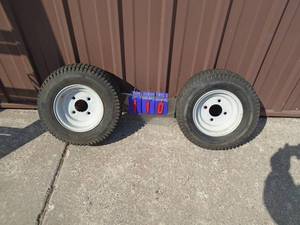 1 pair of tires & wheels. 10 x 9.50 x 8. Good condition. As shown.