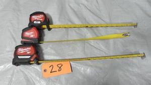 lot 28 image: 3 Mixed milwaukee tape measures