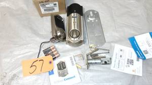 lot 57 image: Schlage  Camelot Satin Nickel Connect Smart WiFi Deadbolt Door Lock with Alarm