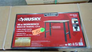 lot 10 image: Husky Ready-To-Assemble 4 ft. Solid Wood Top Workbench in Black